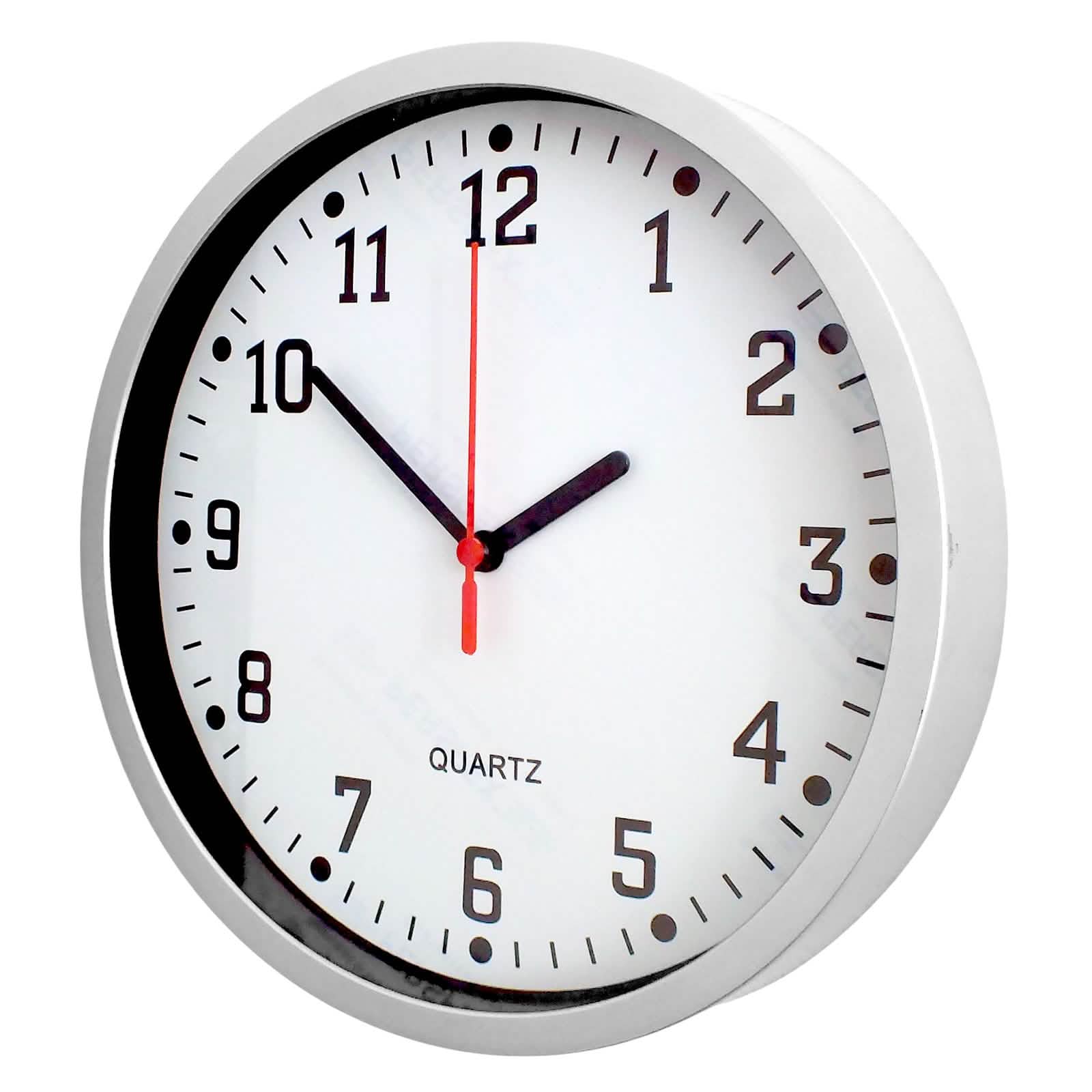 9" Round Silver Wall Clock Quartz Movement Bold Numerals Home Kitchen Bedroom