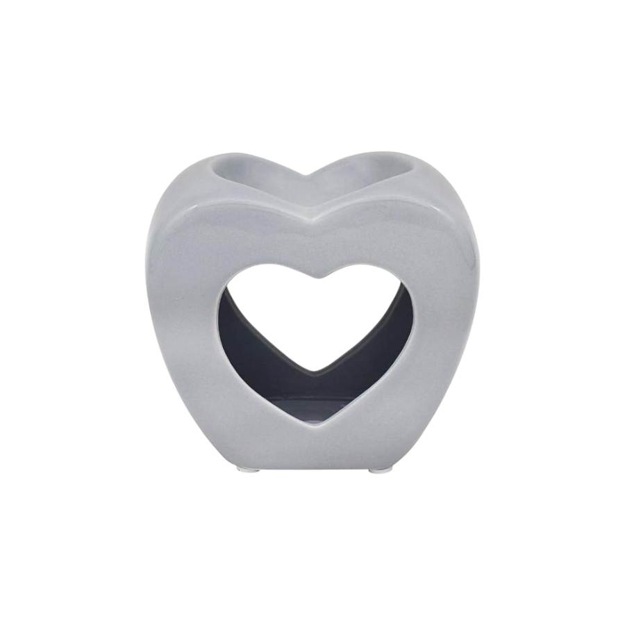 Grey Heart Tea Light Wax Melt Warmer Oil Burner + Candle + Melts