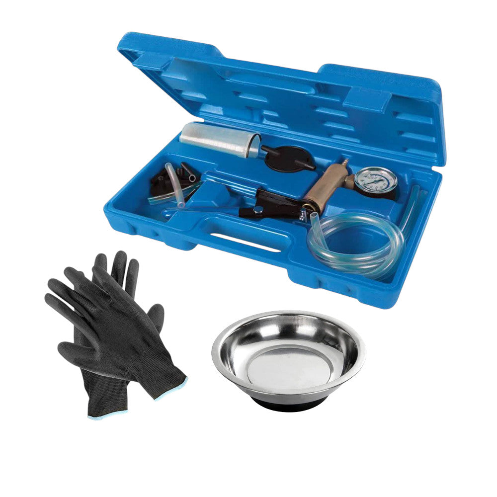 Vacuum Tester & Brake Bleeding Kit 16PC With Work Gloves & Magnetic Parts Dish