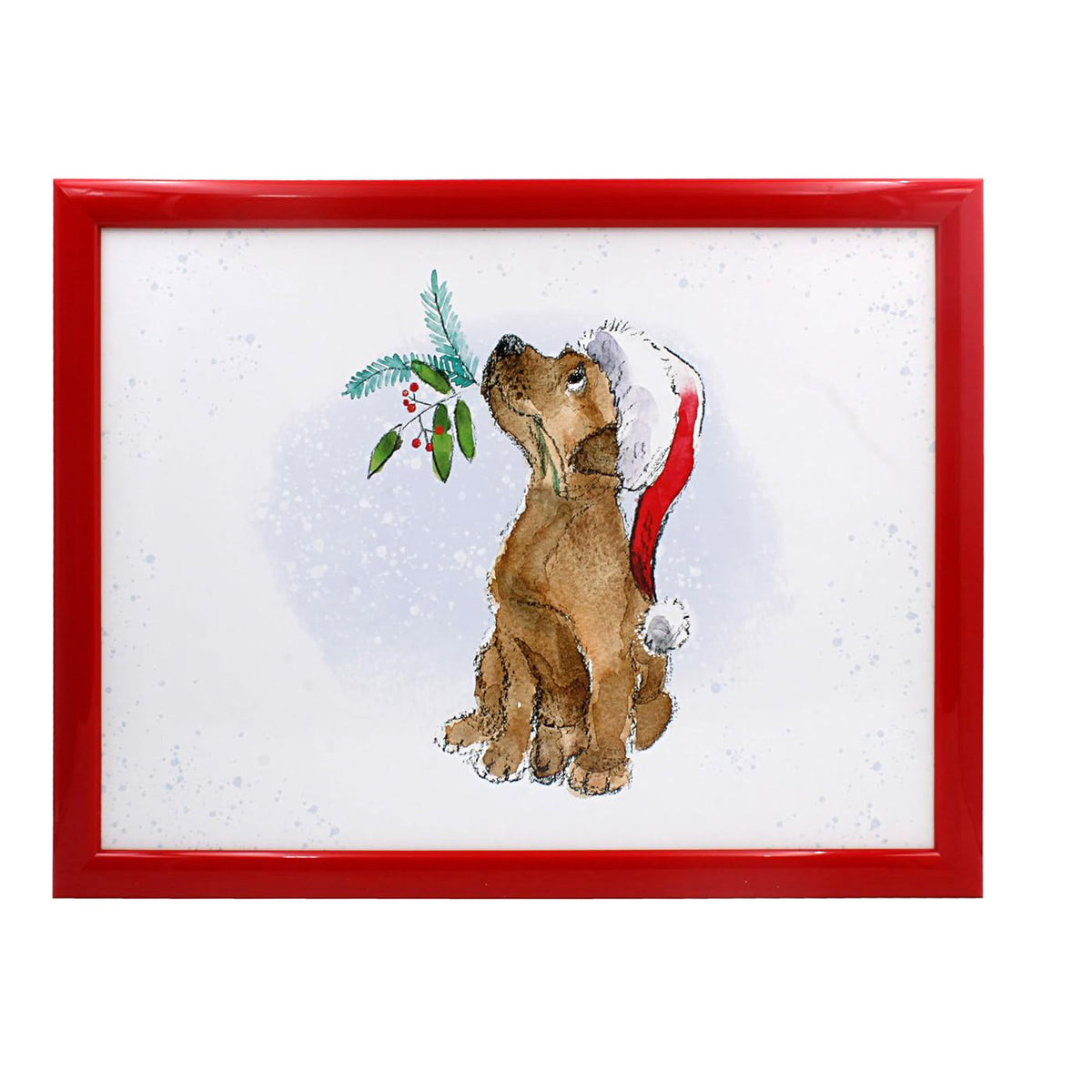 Laptop Lap Tray with Cushioned Padded Bean Bag Base | Dog with Santa Hat and Xmas Berries | Ideal for TV Dinners or Bed