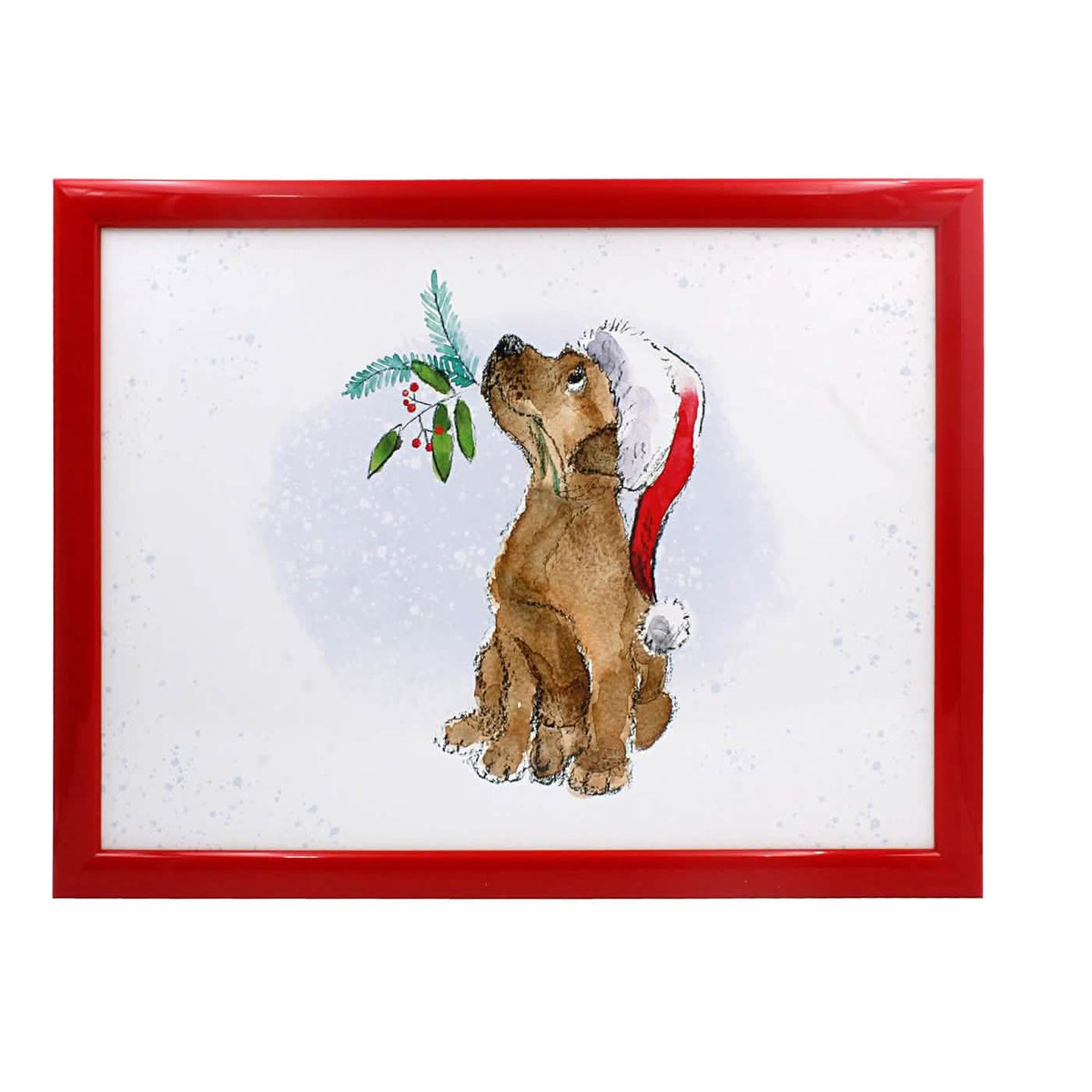 Laptop Lap Tray with Cushioned Padded Bean Bag Base | Dog with Santa Hat and Xmas Berries | Ideal for TV Dinners or Bed