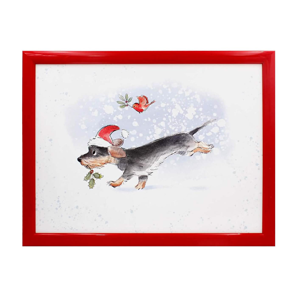 Laptop Lap Tray with Cushioned Padded Bean Bag Base | Dog with Santa Hat and Xmas Robin | Ideal for TV Dinners or Bed