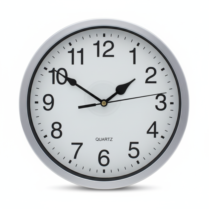 Wall Clock 23.6cm – Classic Round Analogue Clock – Silver or White