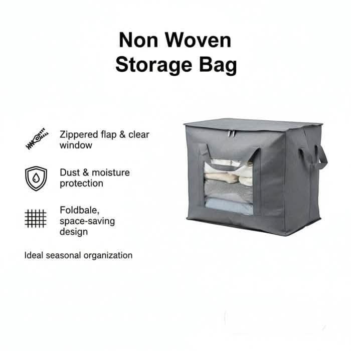 Storage Bag with Zip Non Woven Lightweight with Handle