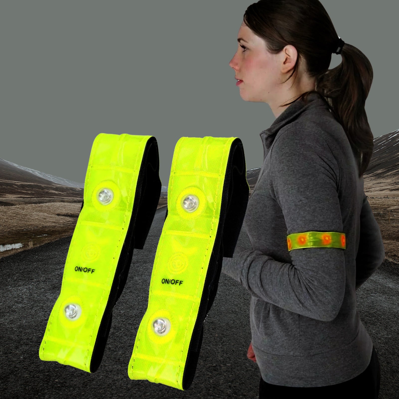 2pc High Visability Reflective Light-up LED Armbands for Running Cycling and Dog Walking