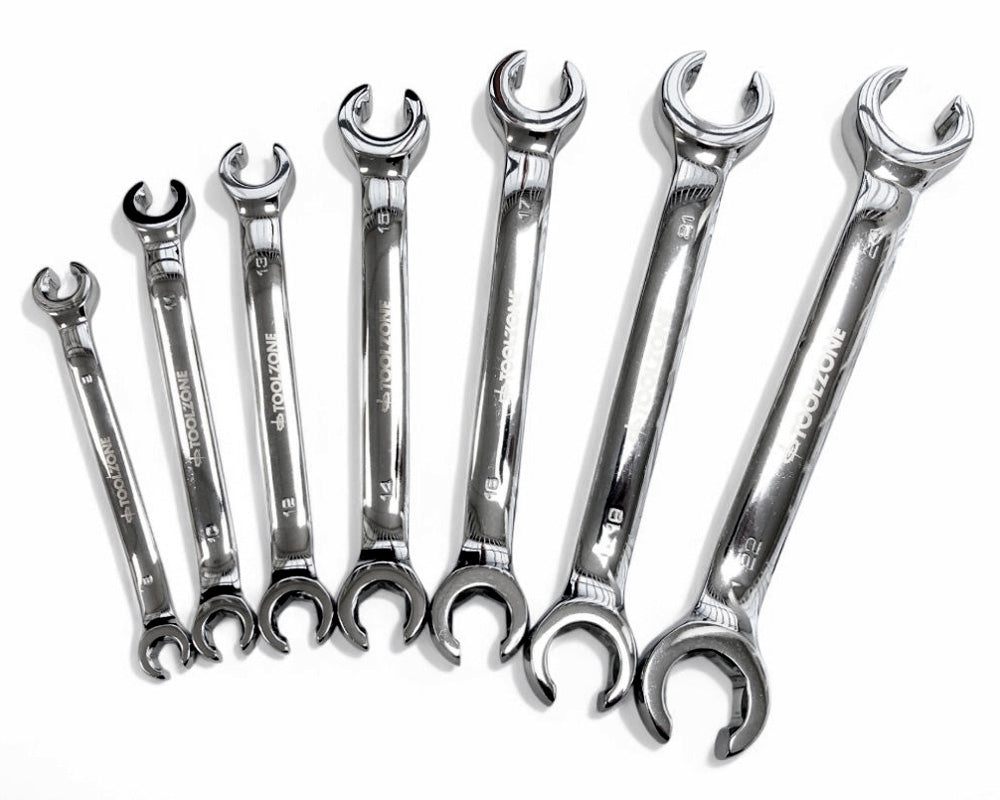 7pc Flare Nut Spanners Set 6-24mm Metric Open Ended Brake Pipe Wrenches with Storage Roll