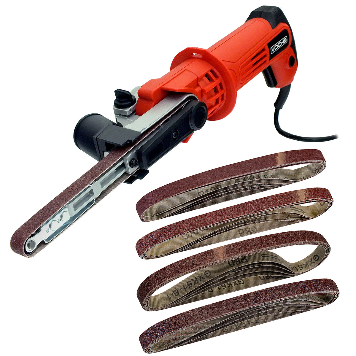 Voche® 260W 13mm Power Belt Finger File Sander plus 23 Assorted Grit Sanding Belts