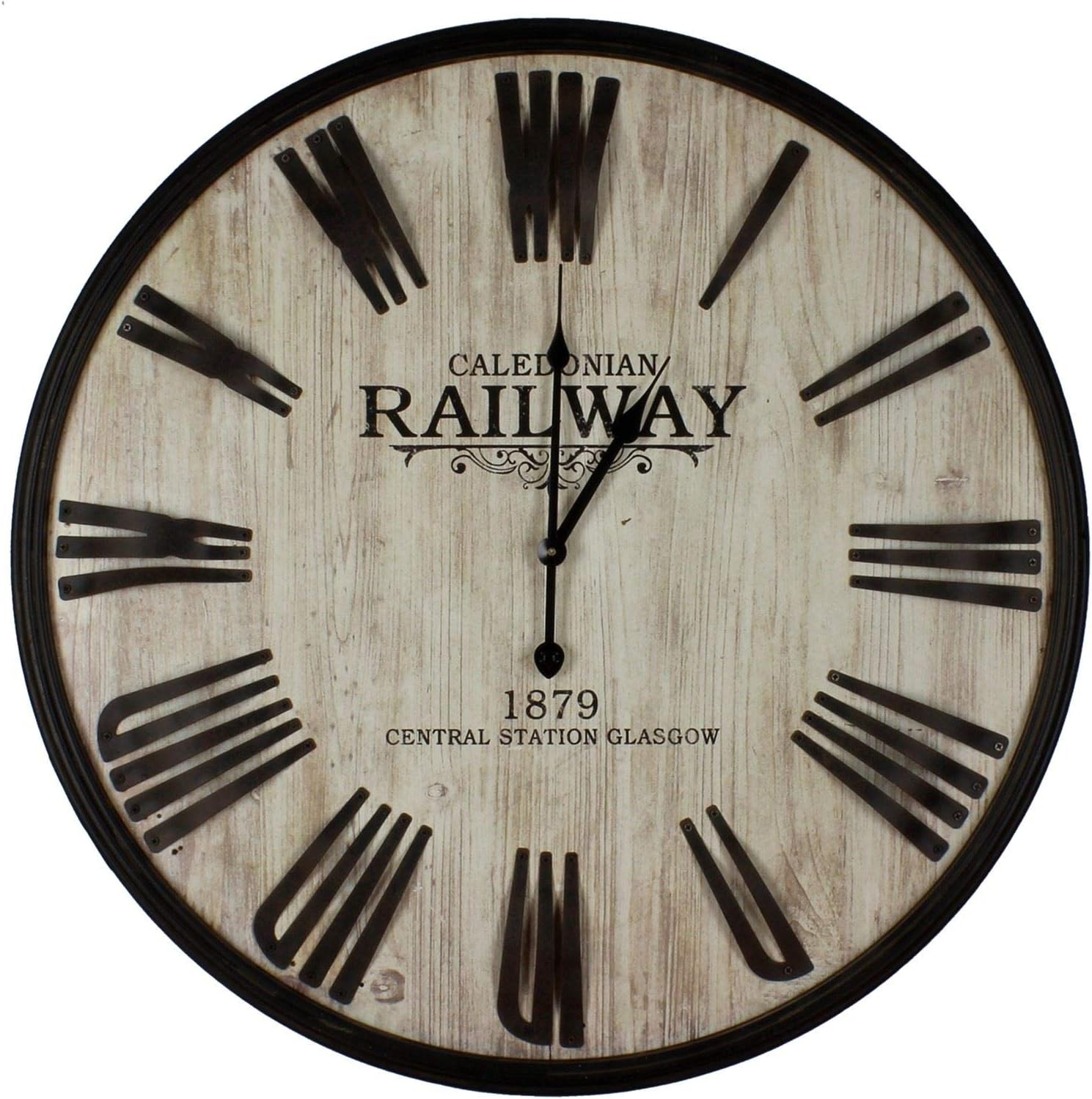 Vintage Style Railway Wooden Wall Clock 60cm MDF
