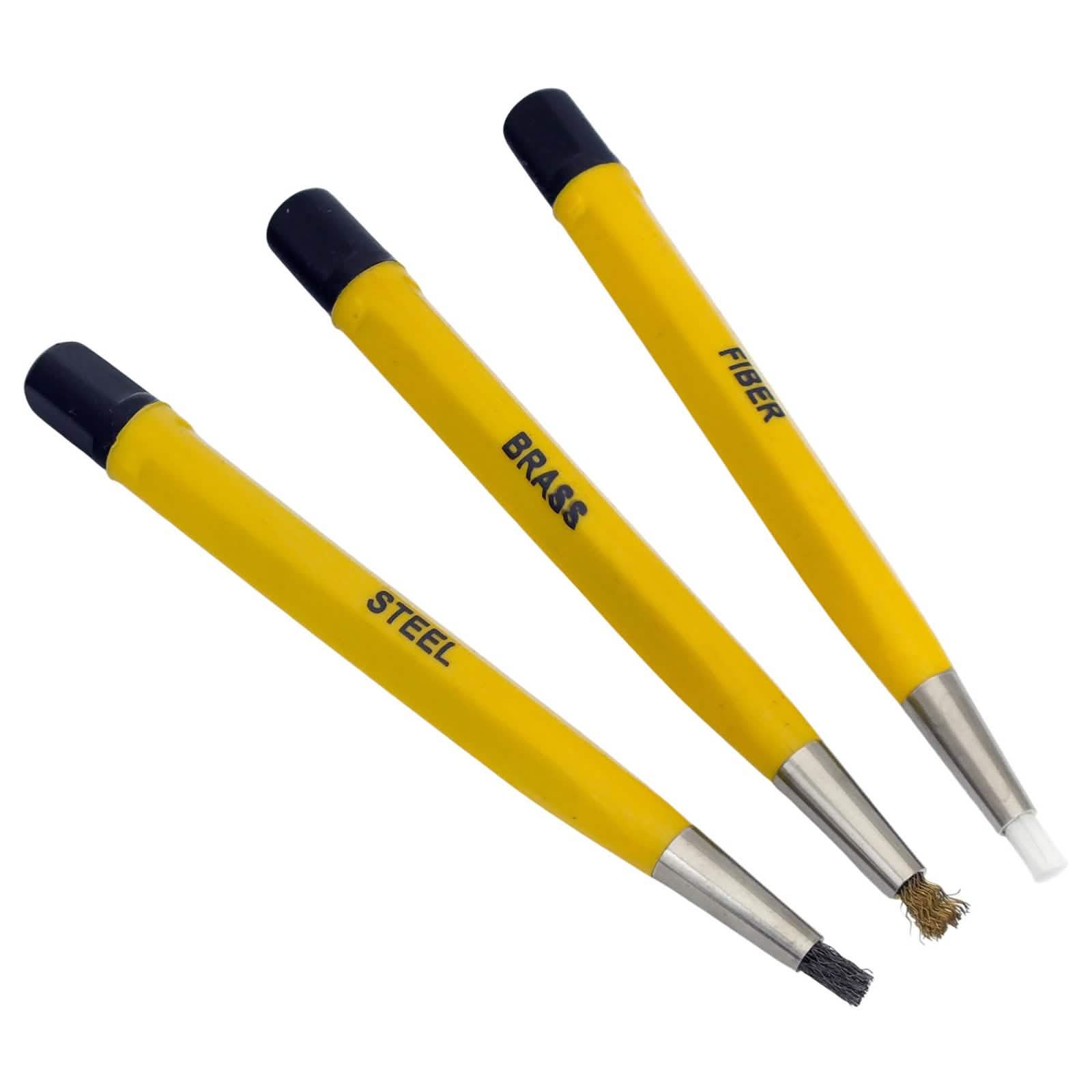 3pc Pen Style Scratch Brush Set | Rust & Dirt Removal | Fibreglass Brass & Steel Brushes