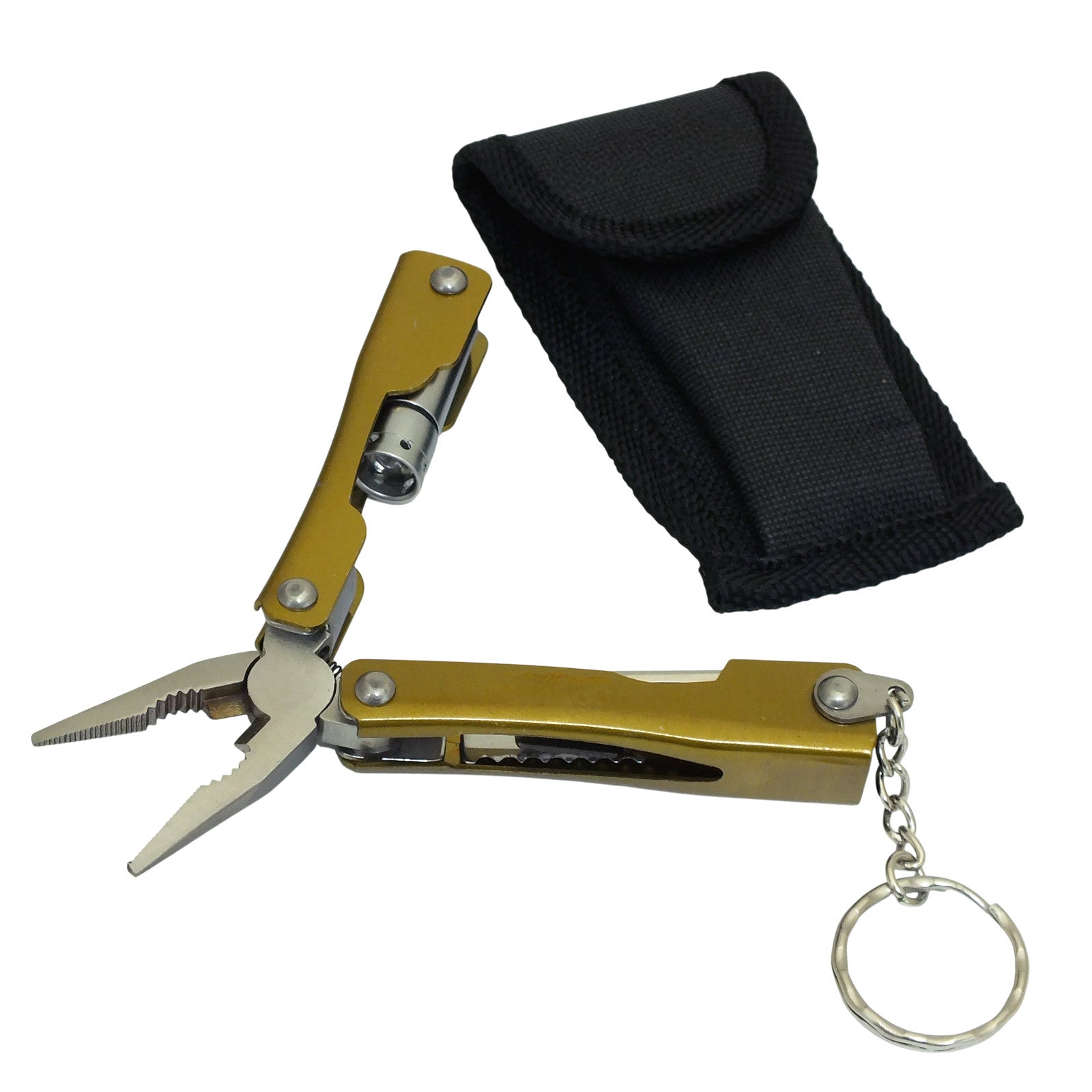 Micro Pliers Precision Folding Needle Nose Wire Cutters LED Torch Keyring + Case