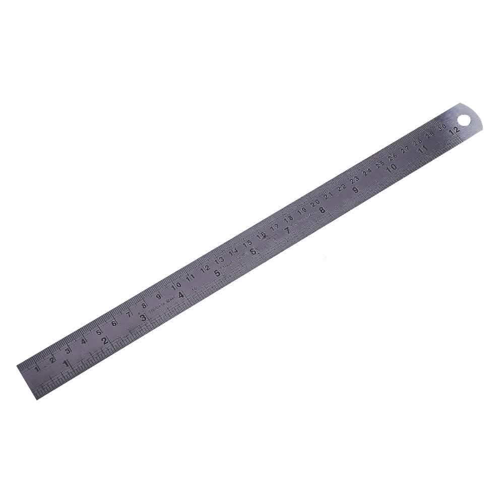 Stainless Steel Ruler 12" 300mm Rule - Dual Markings - Conversion Table On Rear