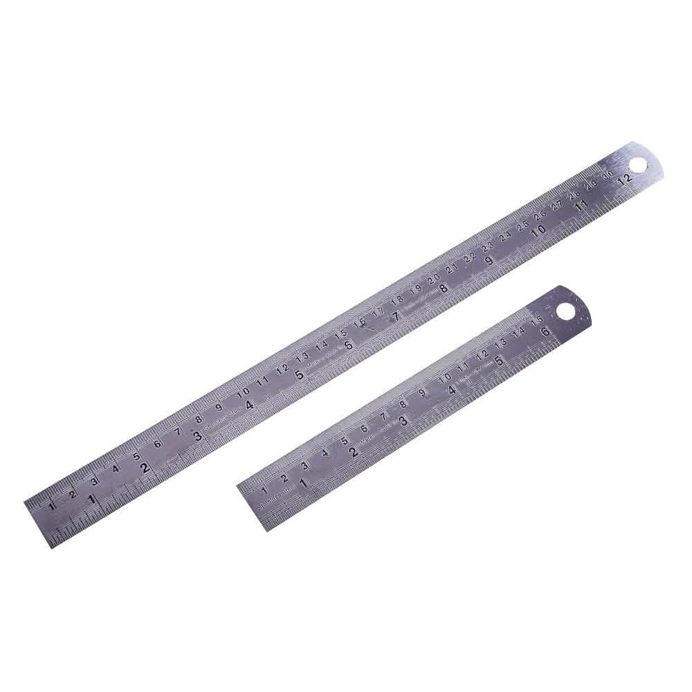Ruler Metal Rule Stainless Steel Metric Imperial Dual Markings 6"-15CM 12"-30CM With Tape Measure