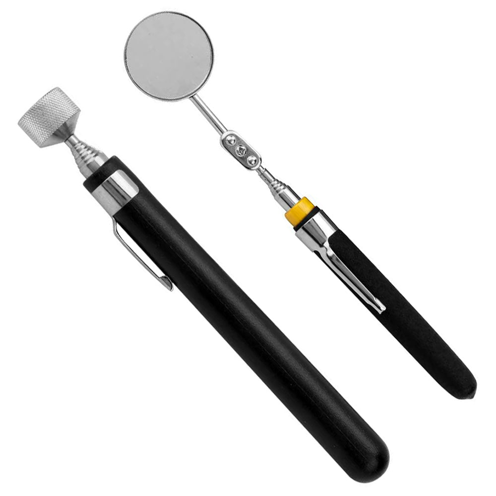 Telescopic Magnetic Pick Up Tool & Long Reach Extendable Inspection Mirror 2pc Set