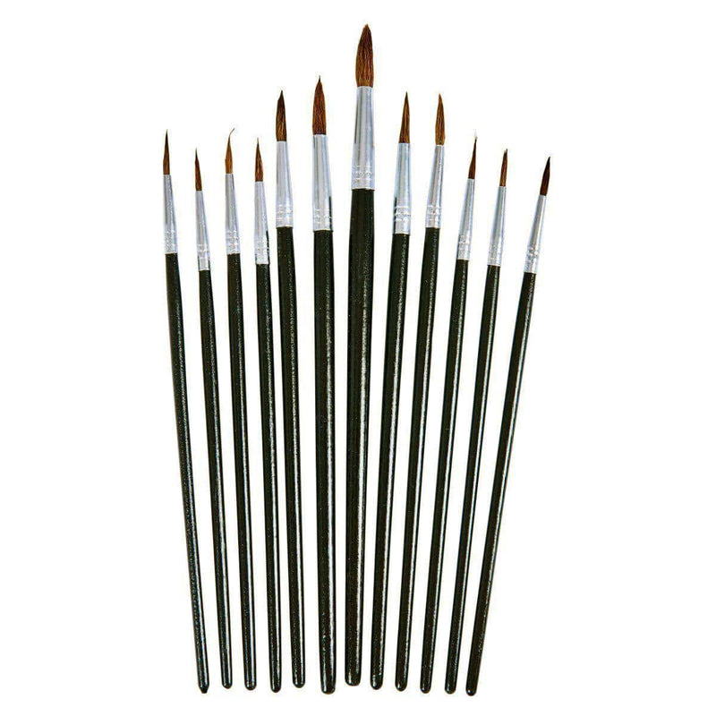 Amtech 12PC FINE TIP POINTED PAINT BRUSH SET ARTISTS ACRYLIC WATERCOLOUR OIL BRUSHES