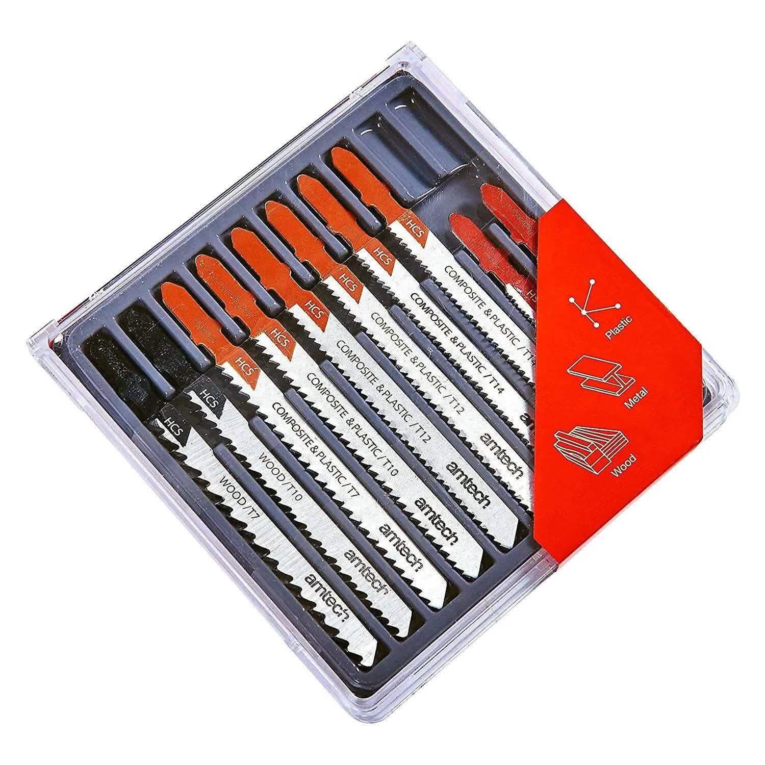 Amtech-E Jigsaw Accessories 10PC ASSORTED JIGSAW BLADE SET BOSCH T FITTING METAL PLASTIC WOOD JIG SAW BLADES