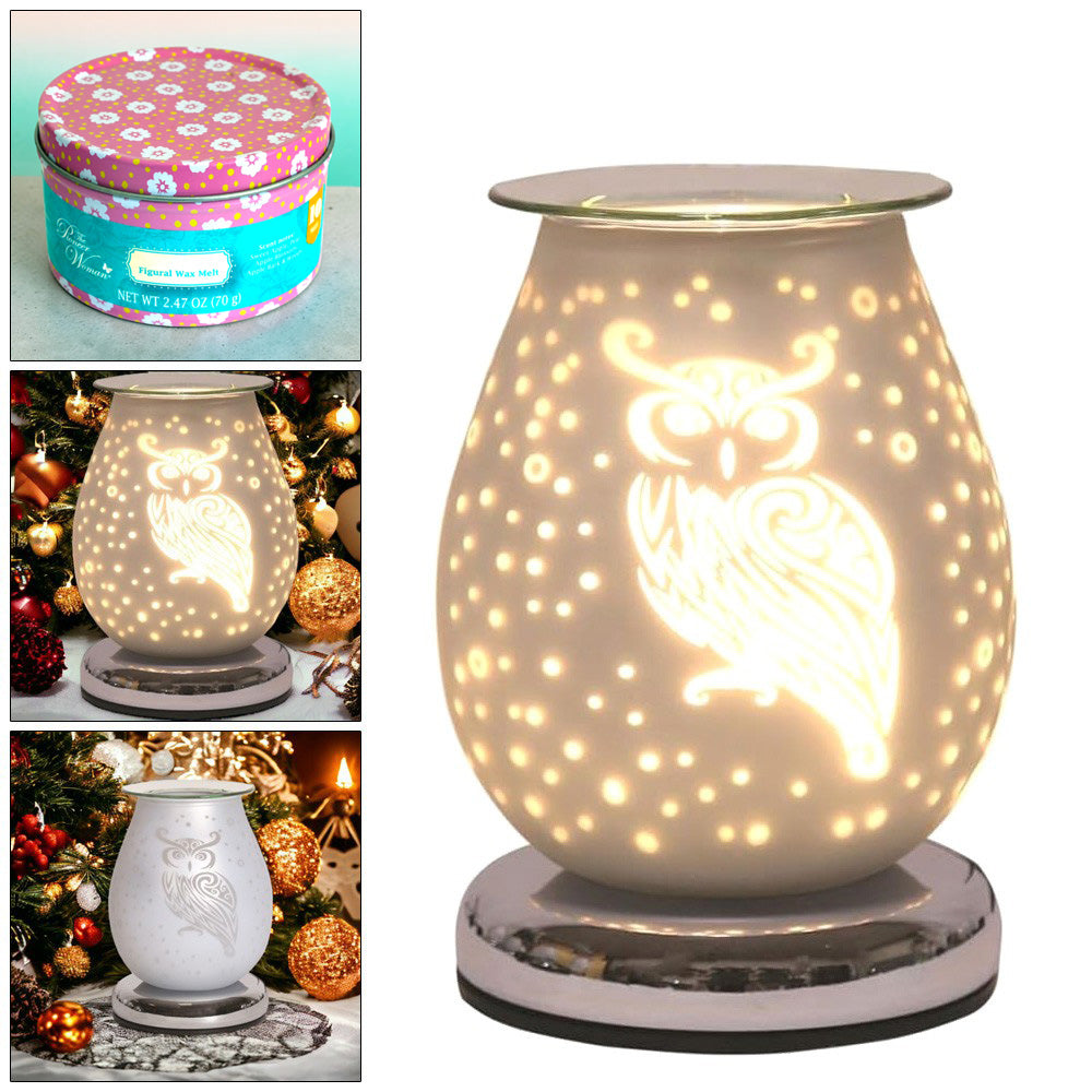 Owl Oil Burner and Wax Warmer plus 10pc Scented Melts | Electric Touch Lamp Fragrance Diffuser