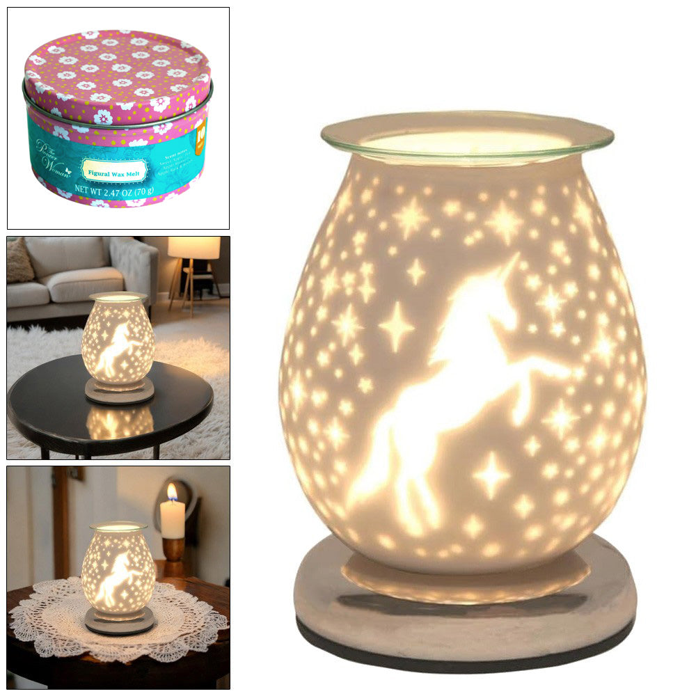 Unicorn Oil Burner and Wax Warmer plus Scented Wax Melts | Fragrance Diffuser Touch Lamp