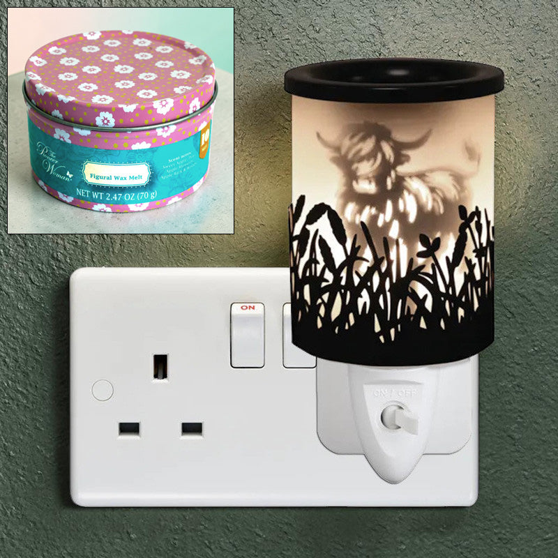 Plug In Wax Tart Warmer plus Scented Wax Melts Highland Cow Aroma Diffuser Lamp