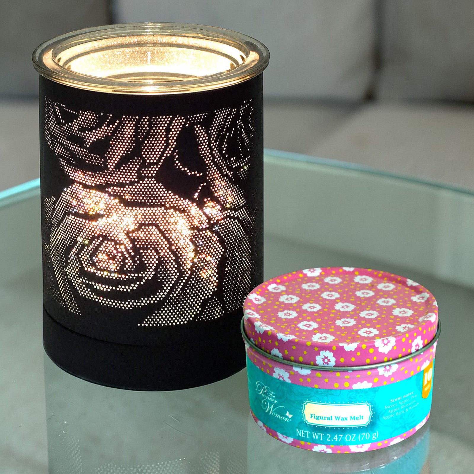 Aroma Fragrance Lamp Tart Melter plus 10pc Wax Melts | Black Rose Design Electric Oil Burner Diffuser