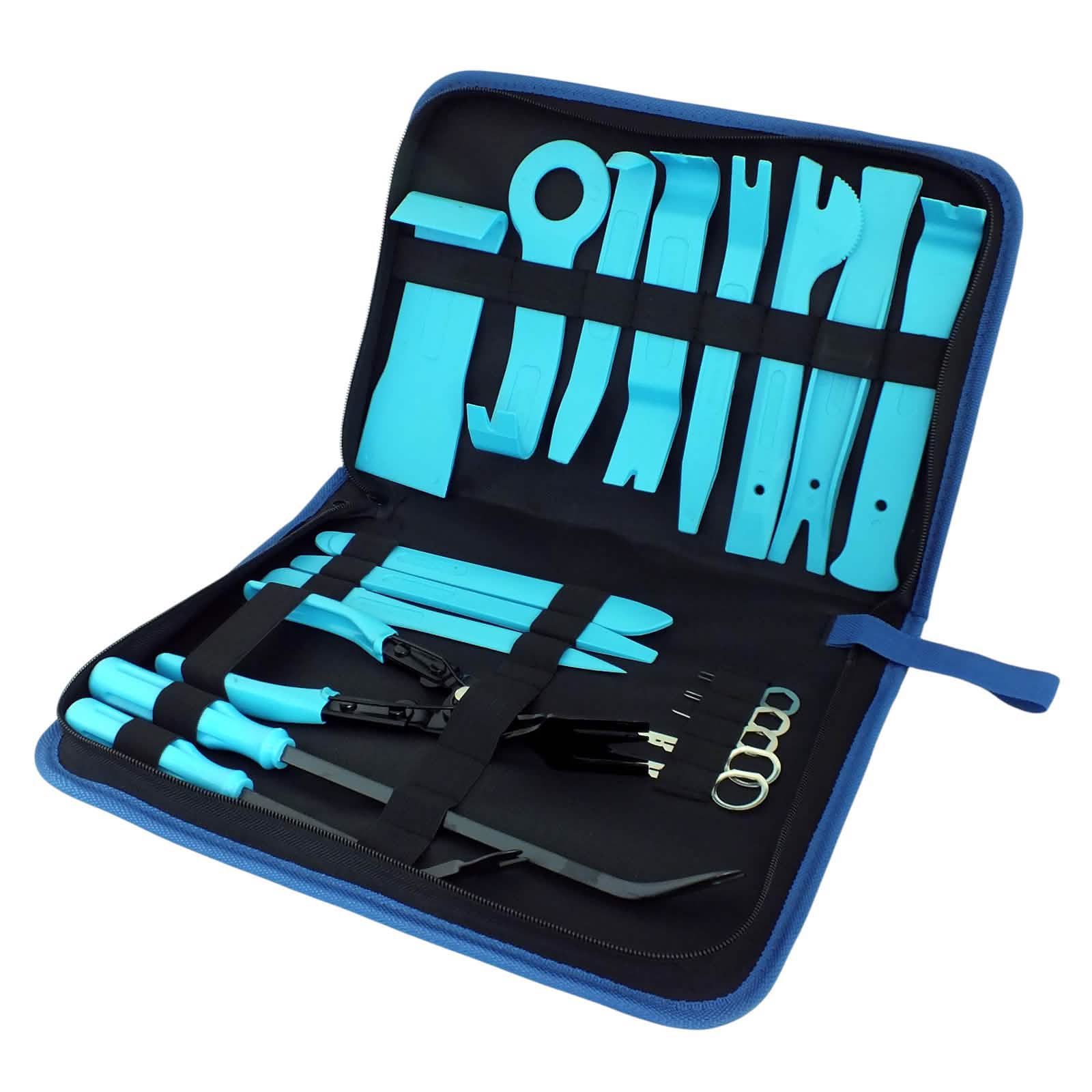 Blue Spot 19 Piece Vehicle Trim Clip Door Panel Upholstery Removal Tools & Audio Key Set with Case