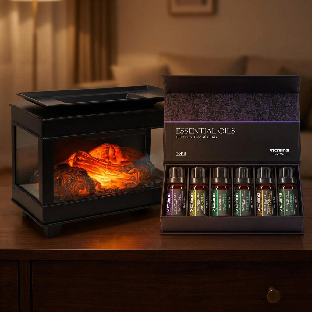 LP76243 electric warmer with VTHM179BA six-bottle essential oil set