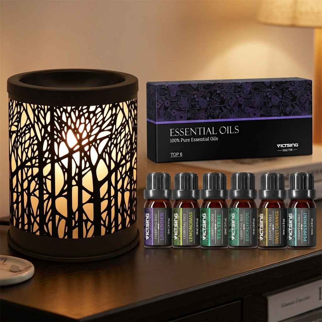 LP76244 electric warmer with VTHM179BA six-bottle essential oil set
