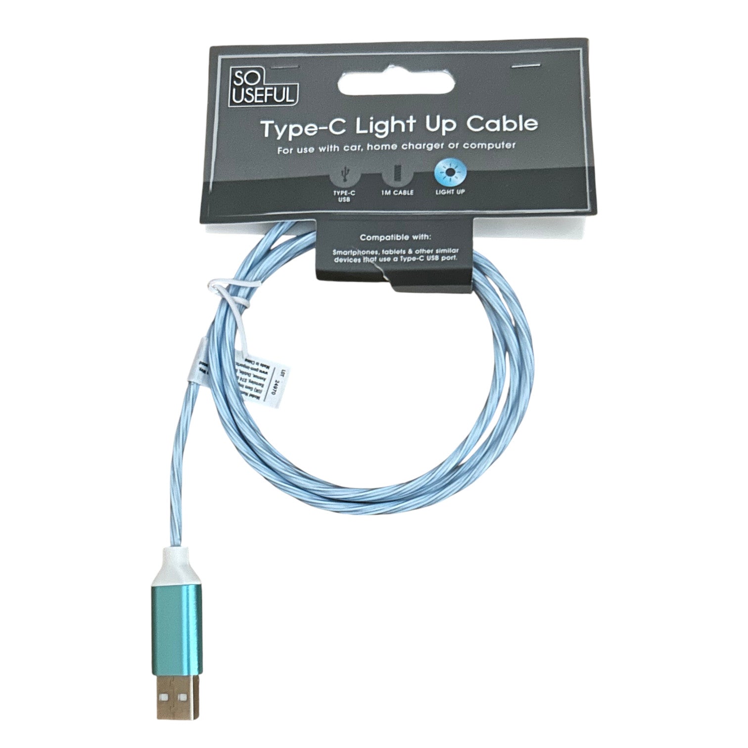 USB Cable Fast Charging 1m Type-C Universal Blue Light Up Cable