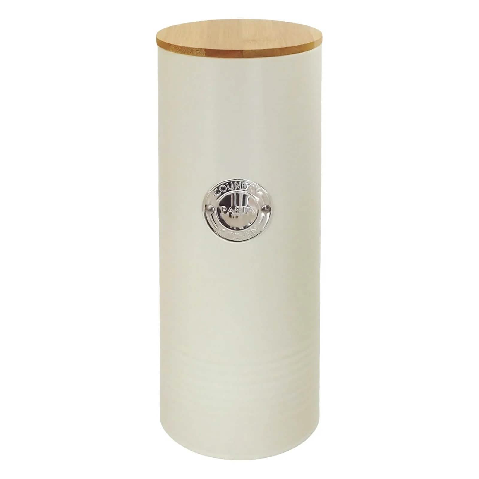Country Kitchen Pasta Storage Canister Pasta Canister Metal Spaghetti Storage Tin with Airtight Bamboo Lid
