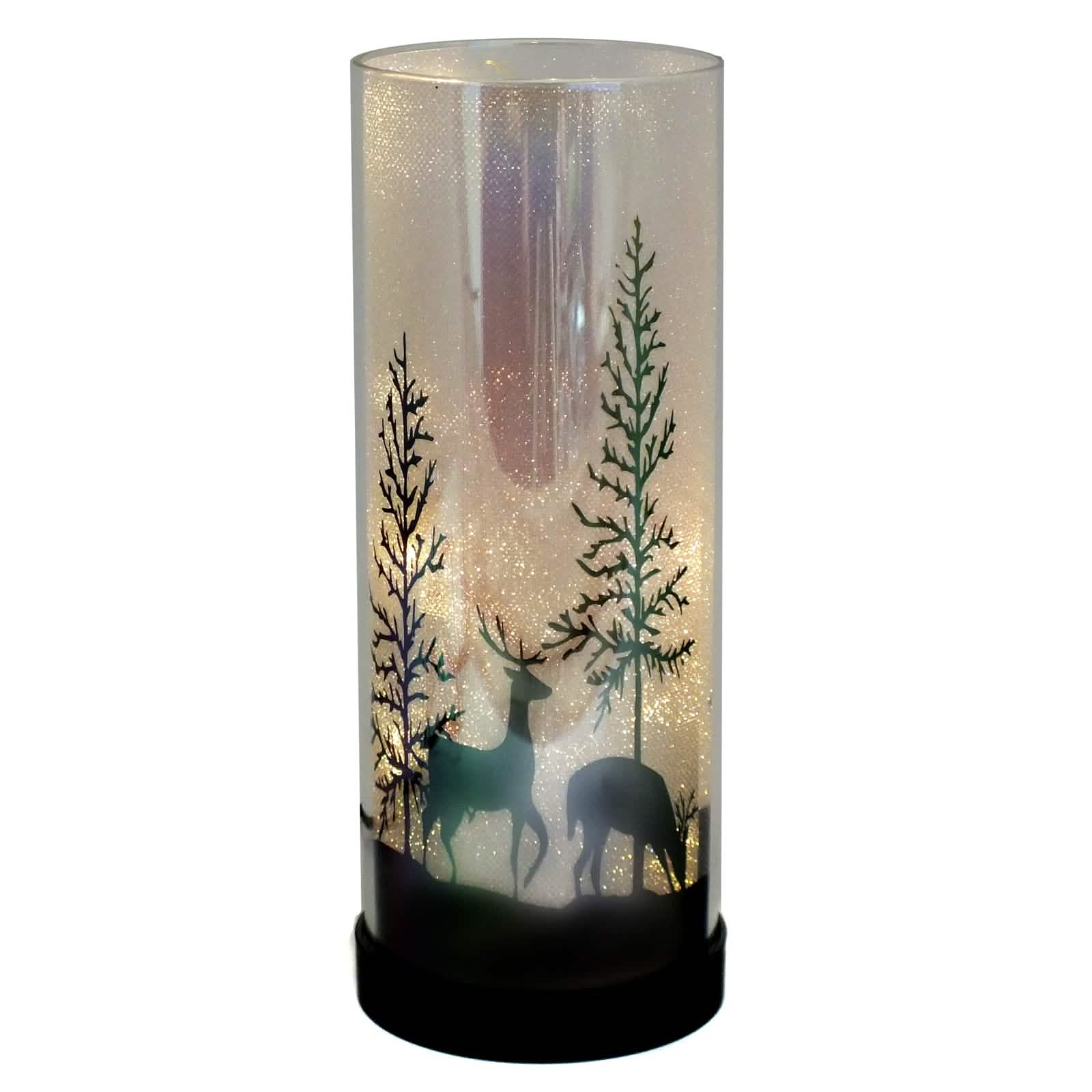 Set of 2 Luxa Sparklers Deer Park LED Christmas Table Lamps | Winter Forest Scene | USB or Battery Operated