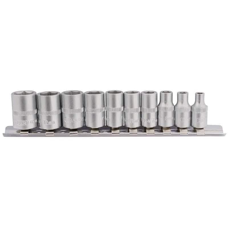 Draper Draper 10Pc 1/4" Sq. Dr. Metric Crv Socket Set With Storage Rail 4-13Mm 16398111