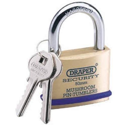 Draper Draper Solid Brass Padlock And 2 Keys With Mushroom Pin Tumblers Hardened Steel Shackle And Bumper, 21Mm Dr-64159