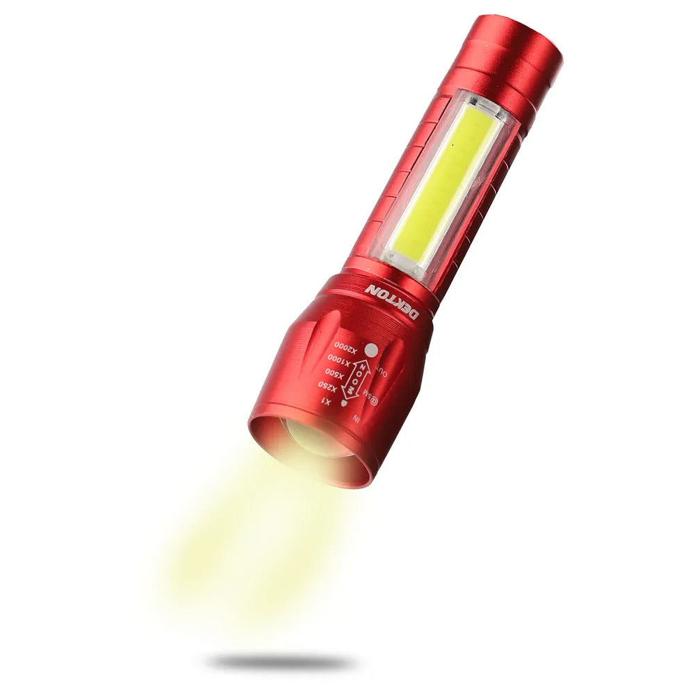 Mini LED Torch USB Rechargeable Flashlight COB Worklight Lamp Zoom Focus & Case