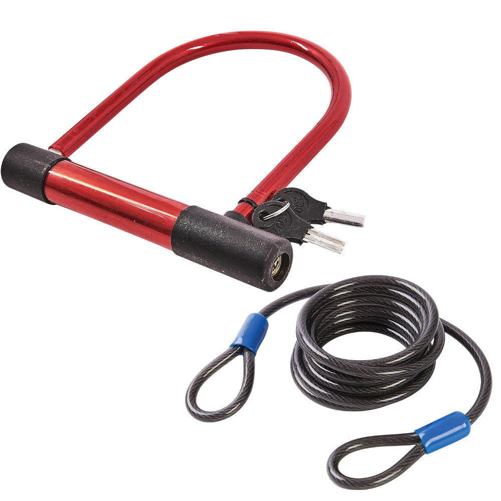 U-Shaped Bike Lock + 2.5m Steel Security Cable Bicycle U-Shape Bracket + 2 Keys