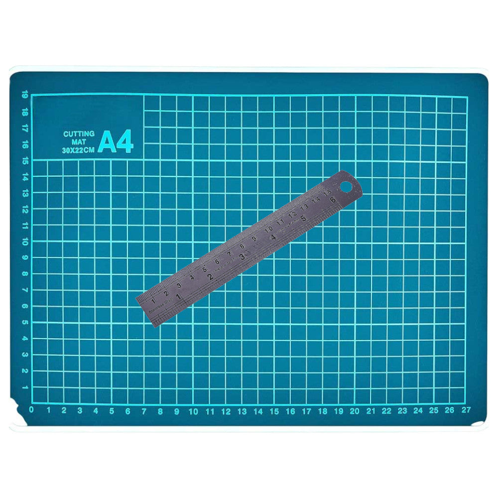 A4 Cutting Mat Craft Non Slip Self Healing Printed Grid Lines + 150mm Steel Rule