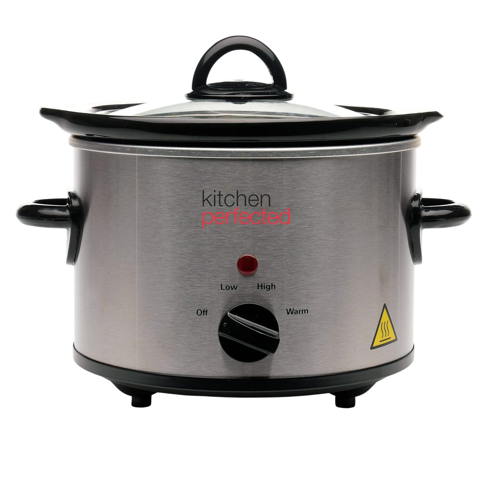 1.5L Electric Slow Cooker Stainless Steel with Clear Glass Lid and Removable Ceramic Pot