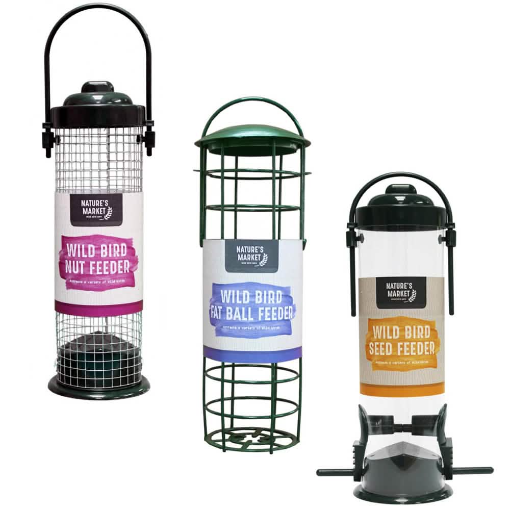 Set of 3 Garden Bird Feeders Hanging Suet Fat Ball Holder Seeds and Peanuts