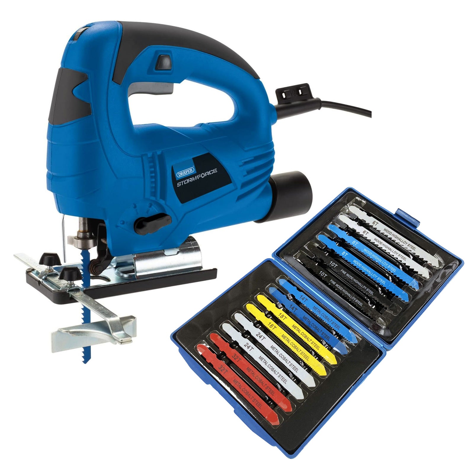 Draper 550W Electric Jigsaw with 15pc Blades | 230V Variable Speed Orbital Pendulum Action