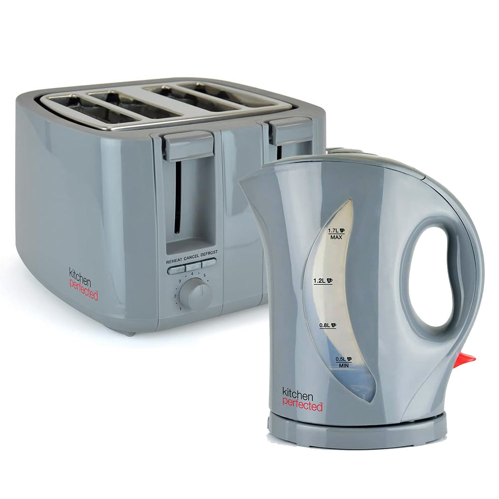 Grey Cordless 1.7L Electric Kettle & 4 Slice Toaster Set