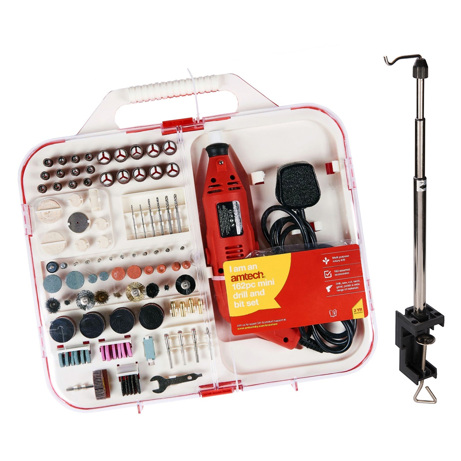 162pc Electric Rotary Mini Drill & Bit Set + Telescopic Stand Hobby Power Tool