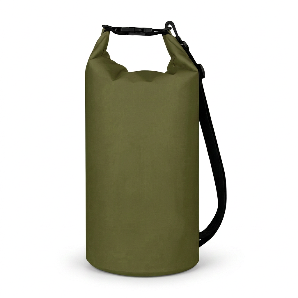 Olive green 10 litre dry bag on white