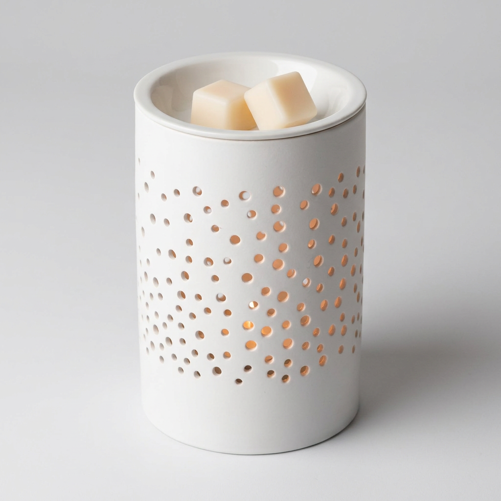 Electric Wax Melt & Oil Burner Aroma Warmer Lamp - White Dotted Ceramic