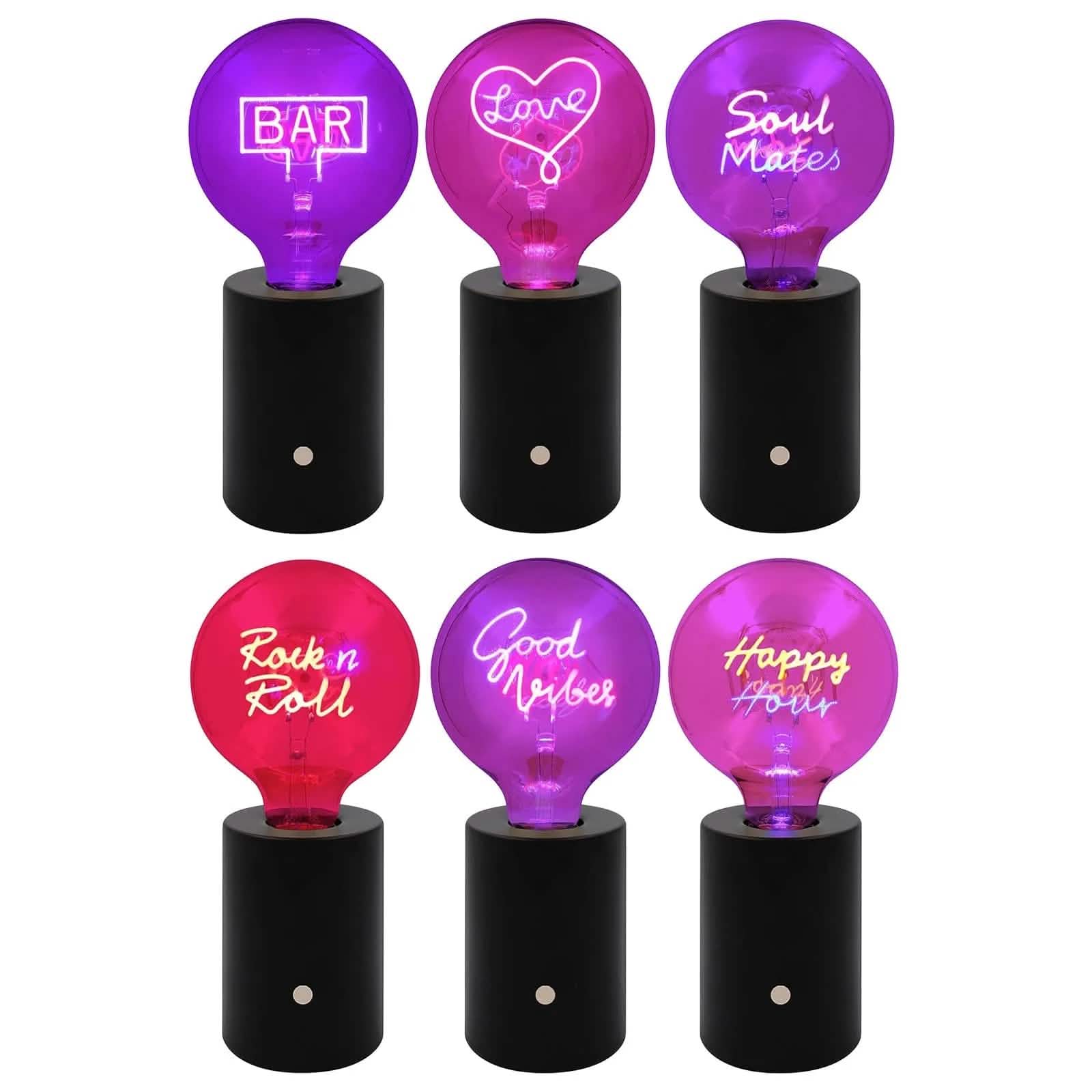 Lesser & Pavey Cordless Rechargeable Table Lamp Cordless USB Rechargeable Table Lamp with LED Bulb and Neon Text