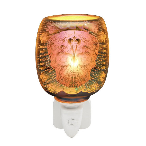 3D Skull Oil Burner and Scented Wax Warmer plus Sandalwood Wax Melts | Electric Plug-in Aroma Diffuser