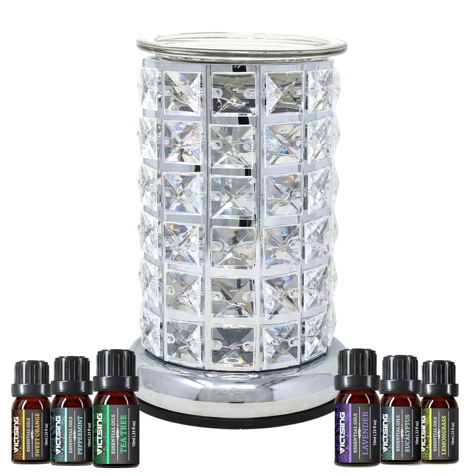 Oil Burner Wax Melt Warmer Colour Changing LED Aroma Lamp + 6pc Assorted Essential Oils