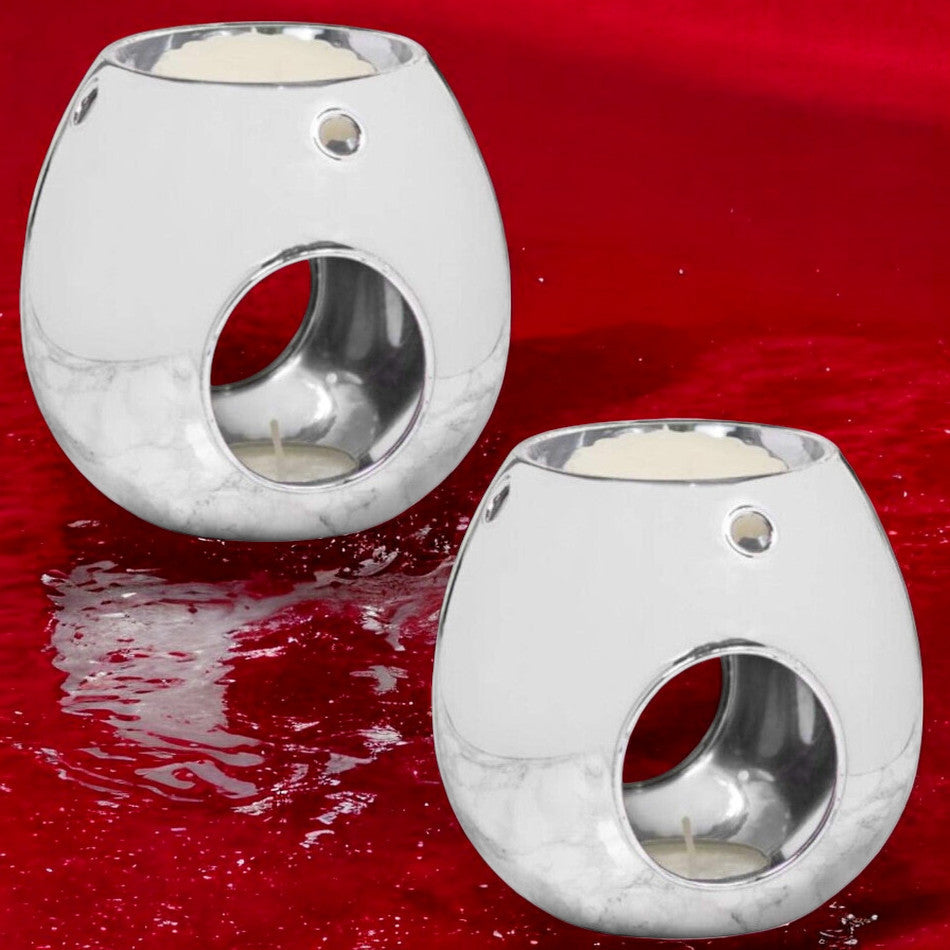 Silver Wax Melt Warmer Oil Tea Light Aroma - 2 PACK - Luxury Glass Round