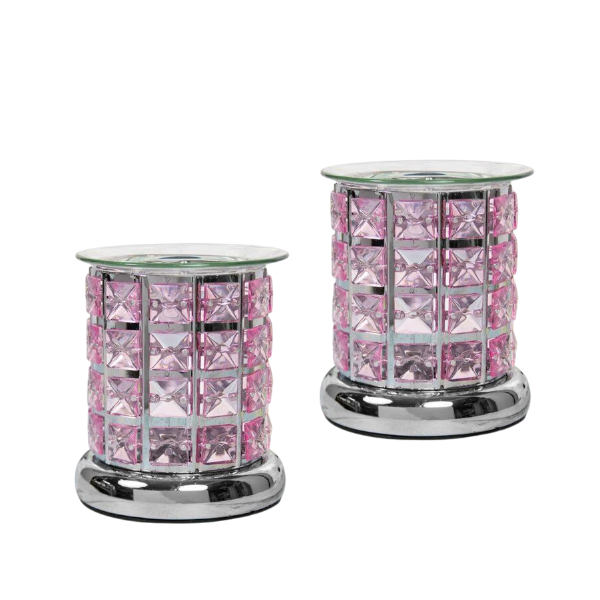 Set Of 2 Aroma Touch Lamp Oil Burner Wax Melter Pink Crystal Fragrance Diffuser