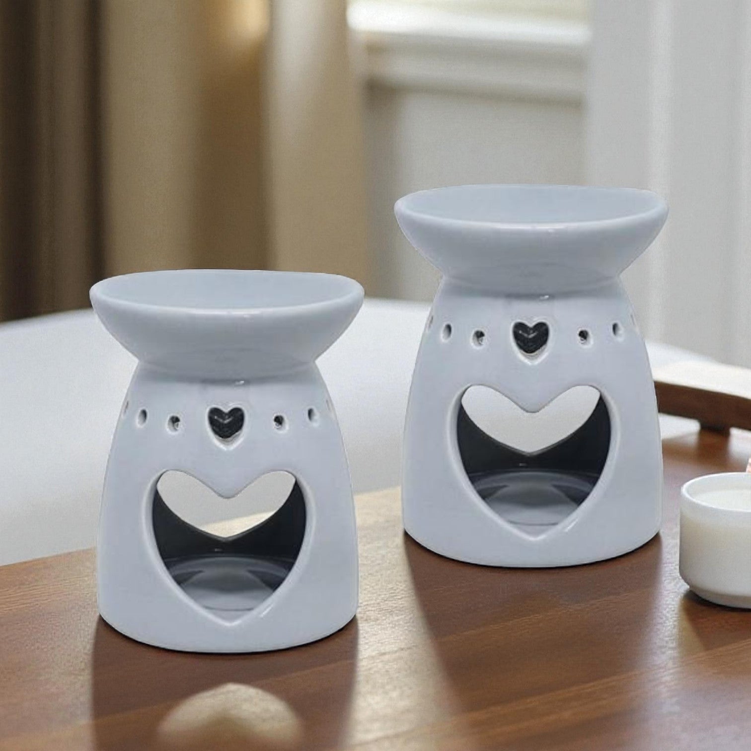 Set Of 2 Grey Heart Tea Light Wax Melt Warmer Oil Burner