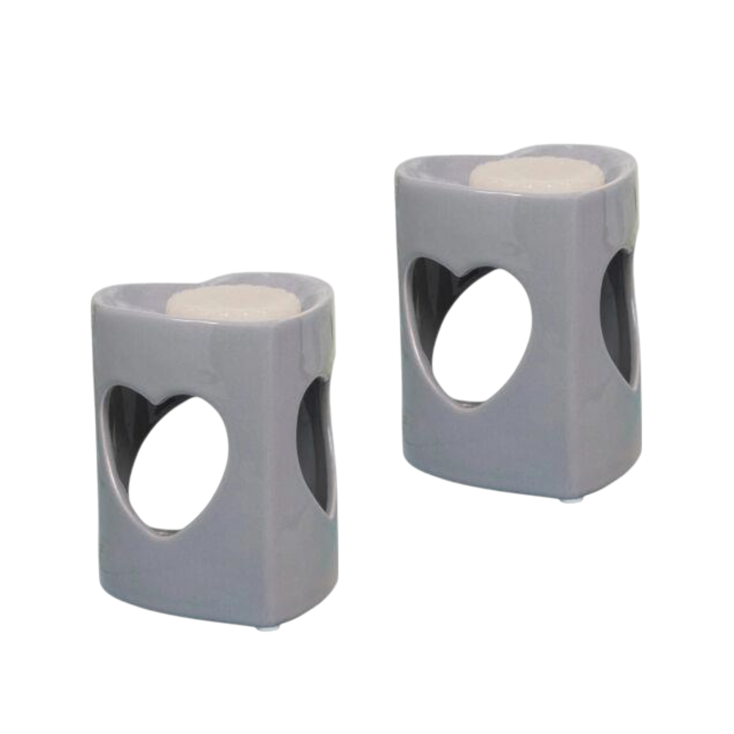 Grey Heart Tea Light Wax Melt Warmer Oil Burner - 2 PACK