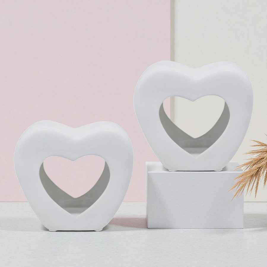 Set of 2 White Heart Tea Light Wax Melt Warmer Oil Burner
