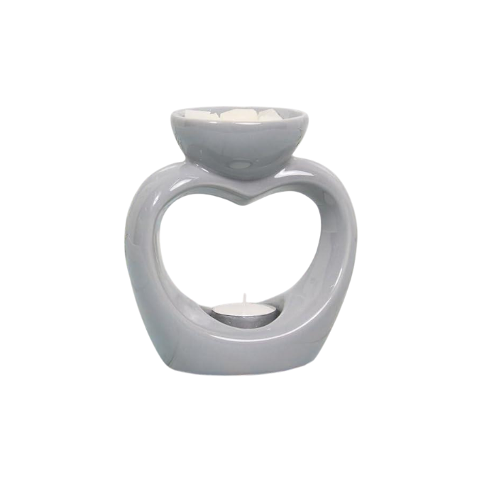 Set Of 2 Grey Heart Oval Tea Light Wax Melt Warmer Oil Burner